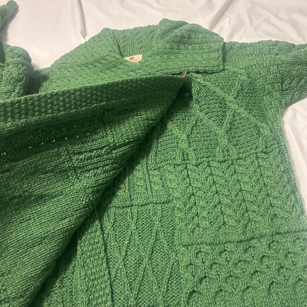 Carraig Donn Green 100% Merino Wool Cardigan Sz L Shawl Collar St. Patrick’s Day - Picture 9 of 14